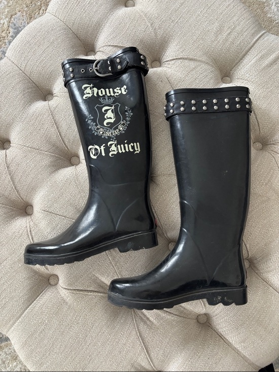 Juicy Couture Shoes - Juicy Couture Black Studded Logo Rain Boots
